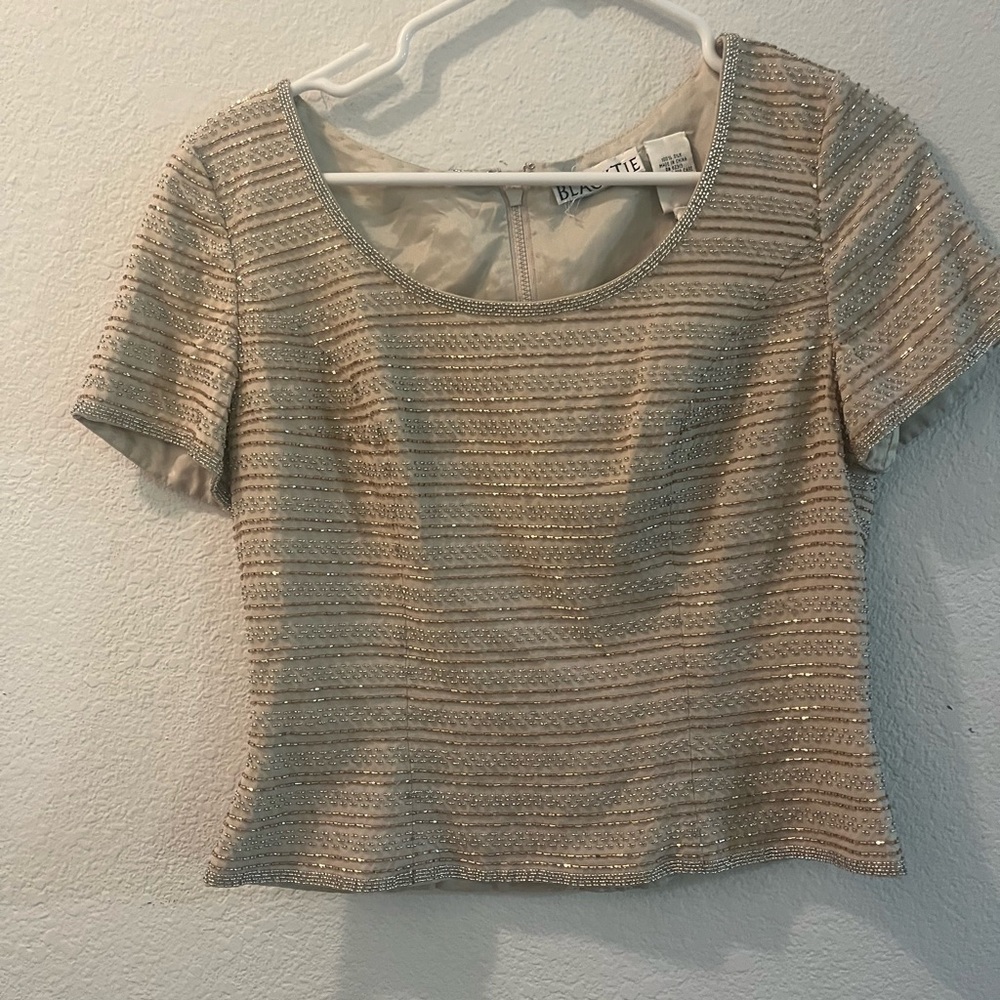 100% Silk Beige Beaded Vintage Top